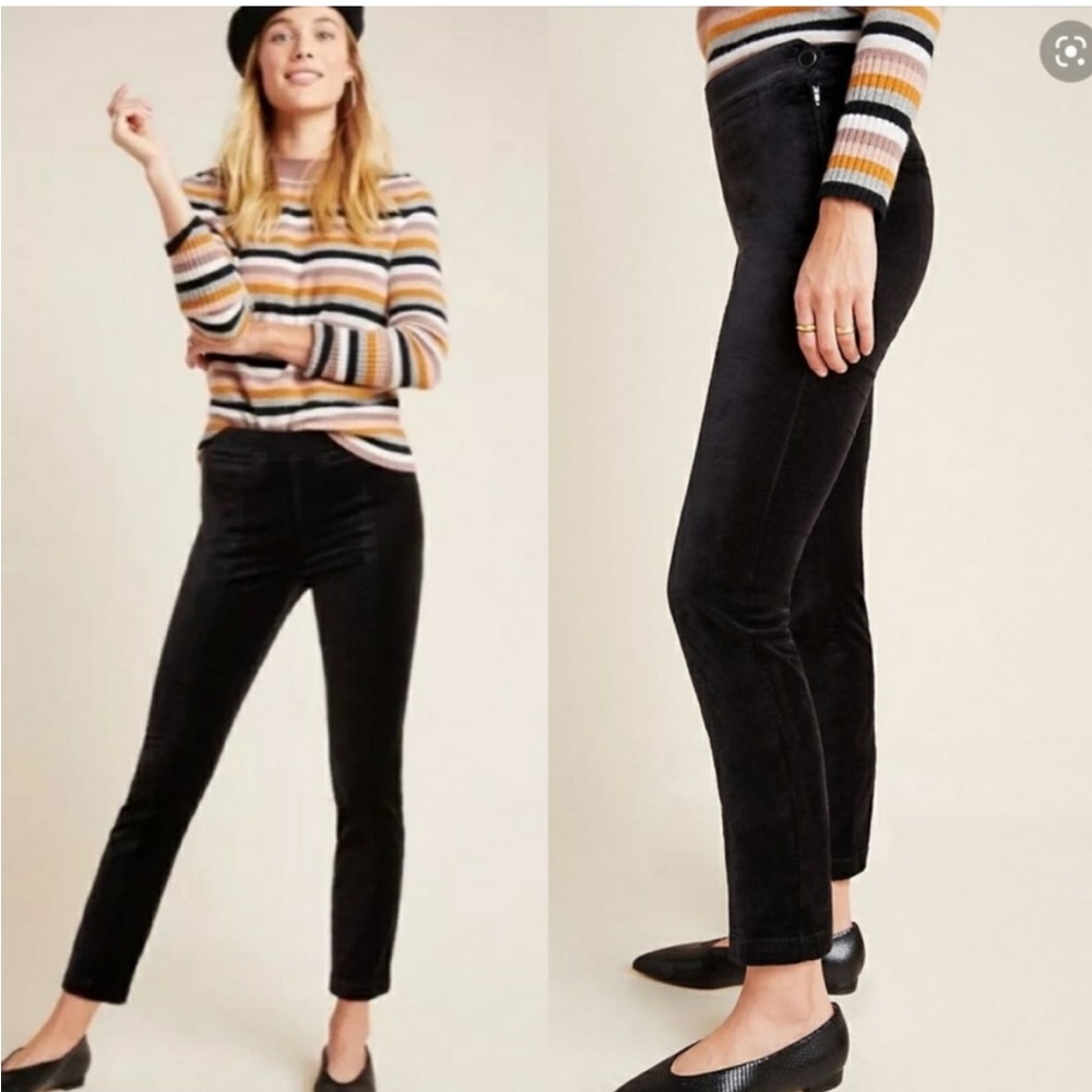 Anthropologie The Essential Slim black Velvet Trousers pants